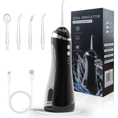 Professional Water Flosser – Cordless Oral Irrigator with 3 Modes, 4 Replaceable Tips, Deep Cleaning, Rechargeable, Waterproof, BPA-Free, Portable for Gum Care, Home & Travel, Black