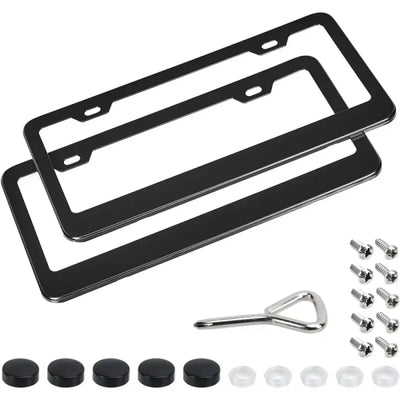 Amazon Basics Matte Aluminum License Plate Frame Pair with Screw Caps – 2-Hole, 12.3 x 6.3”, Black