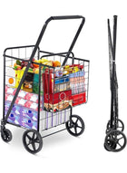 DUNISO Folding Shopping Cart with Wheels and Double Basket, Grocery Multipurpose Cart, Compact, Suitable for Shopping Laundry, Garden, Grocery, Travel, Black, 118L