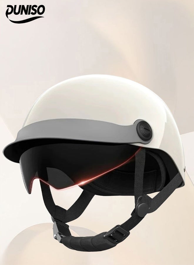 DUNISO 3C Certified Electric Vehicle Helmet，Summer Motorbike Half helmet with Sun-Protection Short Goggles，Safe and Comfortable，Breathable, Sturdy and Durable，Unisex，White