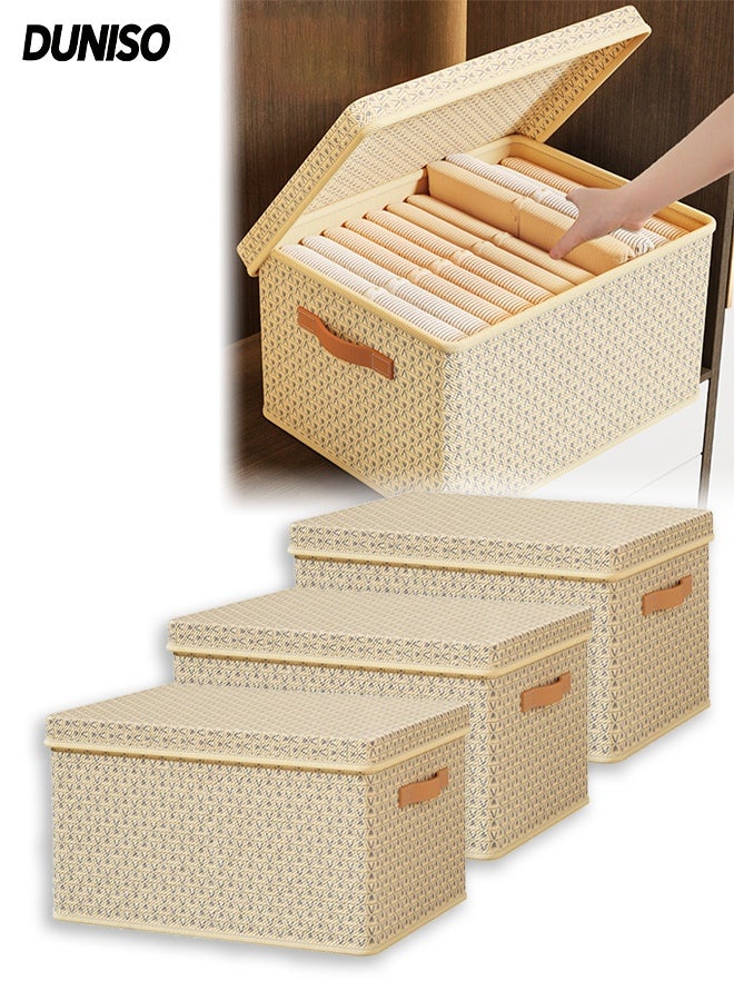 DUNISO 3pcs Clothes Organizer, Closet Storage Box with Handle , Collapsible Fabric Storage Organizer,Cube Storage Bin for Organizing Clothing, Sheets, Toys, Books