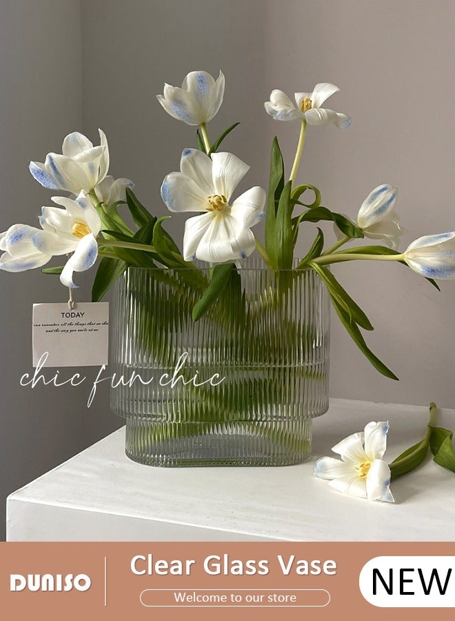 DUNISO Creative Clear Glass Vase Craft Aesthetic Decorative Small Flower Vase Hydroponic Plant Desktop Ornament Modern Irregularity Vase for Flowers Rose Home and Office