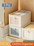 DUNISO 3-piece foldable wardrobe storage box, clothing storage and organizing box, with visible transparent lid for easy searching, washable with fixed handle storage box, used for storing clothing and toys - Image 2