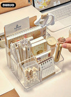 DUNISO Acrylic Desk Organizer, 5 Compartments  Pencil Organizer, Multiple Functional Pen Holder, Desktop Stationery and  Accessories Organizer Caddy for Office School Home & Art Supplies - Image 3