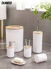 DUNISO 6 Pieces Bathroom Accessories Set , Plastic Bath Set with Trash Can,Toilet Brush,Soap Dispenser,Soap Dish and Lotion Set ,Toothbrush cup, Toothbrush Holder (White)