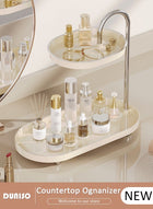 DUNISO 2 Tier Bathroom Countertop Organizer, Multifunction Vanity Storage Tray with Metal Handle, Jewelry & Cosmetics Display Stand, Simple Design Storage Rack, Counter Trays for Bathroom, Kithen, Vanity, Porch