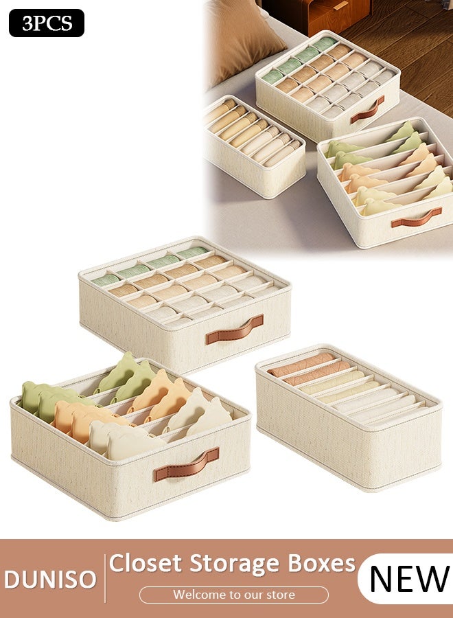DUNISO 3pcs Wardrobe Clothes Organizer Sock Underwear Drawer Organizer Dividers Cell Foldable Linen Dresser Closet Organizers and Storage Bins for Clothing, Baby Clothes, Bra, Panty, Scarf, Ties, Scarves