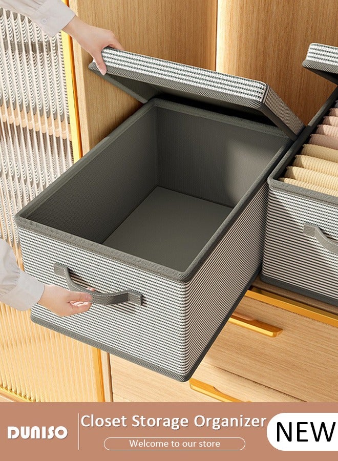 DUNISO Foldable Closet Storage Organizer with lid,Wardrobe Clothes Organizer For Clothing, Sheets, Toys, Books,Washable Closet Storage Boxes with Carrying Handles Cube Stackable Storage Bin for Home Bedroom Office