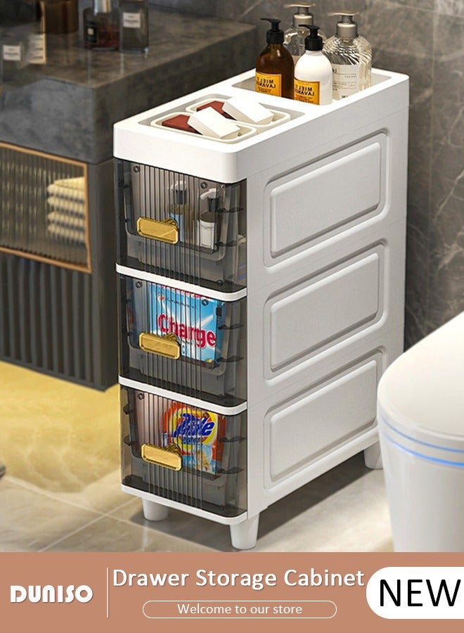 DUNISO 3 Tier Plastic Drawer Storage Cabinet, Vertical  Narrow Storage Cabinets With Drawers, Clothes/Toys Storage Box Cabinet, Multifunctional Organizer Unit for Bedroom Gap, Bathroom, Hallway, Entryway, Kitchen, Closets,Toys