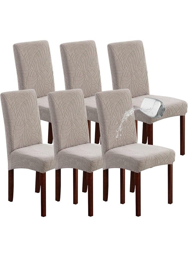 DUNISO 6 Pcs Dining Chair Slipcovers, Waterproof Dining Room Chair Cover, Stretch Jacquard Chair Slipcover Removable Washable Chair Protector for Home, Restaurant, Banquet, Kitchen ，Taupe