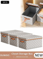 DUNISO 3 Pack Closet Storage Box with Lid and Handle, Stackable Wardrobe Clothes Organizer, Foldable Closet Storage Basket, Cube Storage Bins for Clothing, T-Shirt, Jeans, Sweaters, Toys & Books (18L)