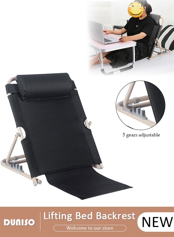 DUNISO Lifting Bed Backrest,Adjustable Sit up Back Rest Multifunctional floor Chair for Bed, Adjustable Bed Backrest Support with Head Pillow for Neck, Head, Lumbar Support,Folding Chair