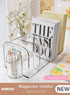 DUNISO Magazine Holder with Pen Holder, Clear File Organizer with Handle, Desk Accessories Organizers with 4 Compartments, Large Capacity Bookends, Desktop Book Storage for Home, Office, School
