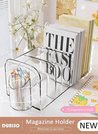 DUNISO Magazine Holder with Pen Holder, Clear File Organizer with Handle, Desk Accessories Organizers with 4 Compartments, Large Capacity Bookends, Desktop Book Storage for Home, Office, School