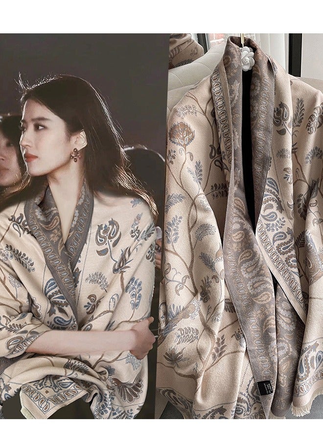 DUNISO Two Tone Womens Shawl Wraps, 60 * 185cm Cashmere Shawl, Scarf Wrap for Evening Dress,  Winter Thick Warm Knitted Scarf Blanket, Front-Open Poncho Cape for Traveling, Wedding Party, Home, Office