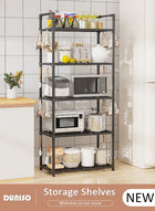 DUNISO 5 Tier Storage Shelves, Stable Kitchen Shelf Organizer, Storage Rack with Armrests, Removable Free Standing Rack with Hooks, Multipurpose Rack, Shelving Unit for Laundry Room,Living Room,Garage,Pantry,Study Room