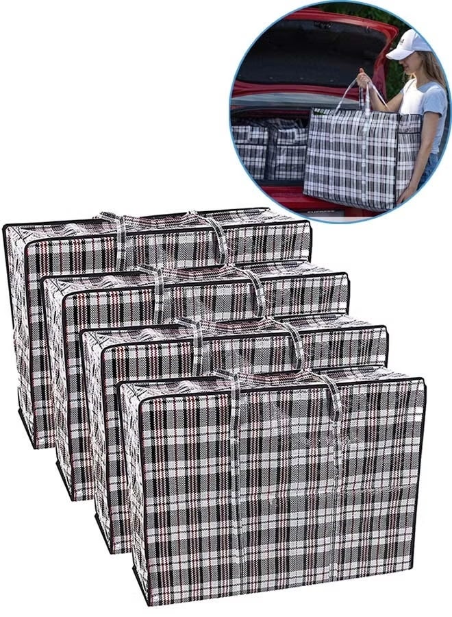 DUNISO Pack of 4 Strong Storage Laundry Bags – Big Moving/Shopping Bags with Zipper & Handles - Reusable Storage Zip Bag, Extra Large Heavy Duty Nylon Organizer Bags for Quilts Blankets Pillows Cloths