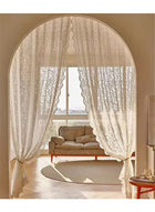 DUNISO 2 Pieces of Sheer Curtains, polyester fiber lace gauze curtains, lightweight, breathable , suitable for living rooms, bedrooms, study rooms, dining rooms, 132 * 213cm, beige