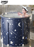 DUNISO Portable Folding Bathtub，Multifunctional Spa Folding Bathtub，Adult Freestanding Bucket，Insulation,Leak Proof，With Seat Cushion, Bath Bag, Drain Valve, Support Pole, Drain Pipe，For Hot Bath, Ice Bath And Spa Bath，70*65cm