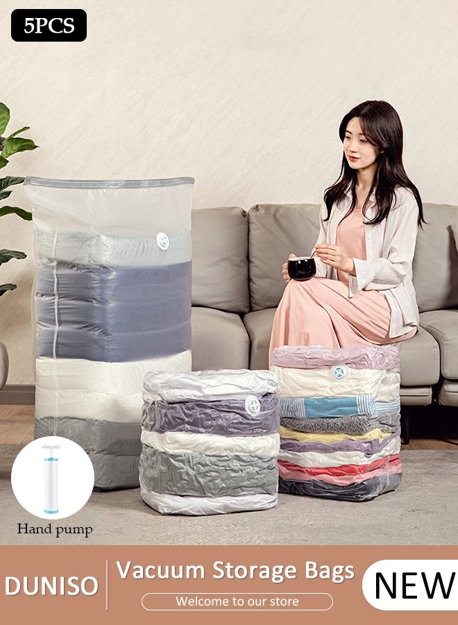 DUNISO Vacuum Space Saver Bag, 5 Pack Large Size Reusable Vacuum Storage Bag(100 x 70 x 32 cm), Vacuum Seal Storage Bag with Hand Pump, Suitable for cotton quilt, blanket, clothing