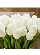 DUNISO 20 Pcs White Artificial Tulip Flower ，Fresh flower arrangement bouquets for home office wedding decoration - Image 2