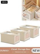 DUNISO 3 Pieces Foldable Closet Storage Organizer with Clear Lid and Window, Washable Closet Storage Boxes with Carrying Handles , Stackable Wardrobe Clothes Organizer,Cube Storage Bin for Clothes Wardrobe Home Bedroom Office