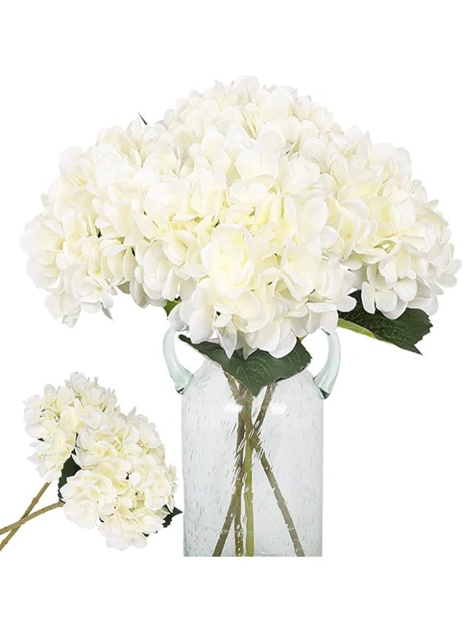 DUNISO 3Pcs Silk Hydrangea Artificial Flowers Realistic Hydrangea Flowers Bouquet for Wedding Party Office Home Decor (White)