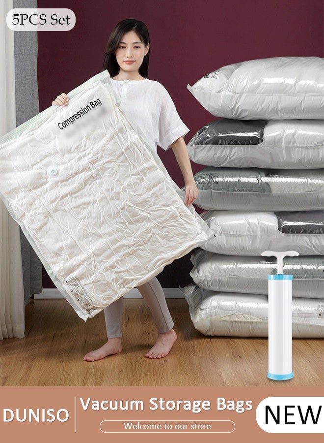 DUNISO 70*50 cm Vacuum Storage Bags-5 Compression Bags Pump Needed Reusable Compression Bags Space Saver Home Packing Organizers for Packing, Clothes, Comforters, Blankets
