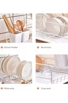 2 Tier Dish Drying Rack for Kitchen Counter – Dish Rack with Drainboard, Kitchen Organizer, Metal Dish Drainers, Kitchen Racks Organiser with Glass Storage