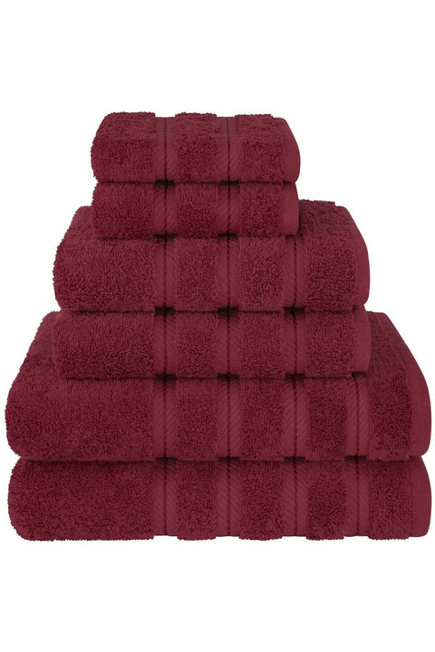 Safi Plus Towel Set Luxury Hotel Quality 600 GSM Genuine Combed Cotton, Super Soft & Absorbent Family Bath Towels 6 Piece Set - 2 Bath Towels, 2 Hand Towels, 2 Washcloths - Bordeaux