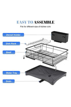 LODROC Extendable Dish Drying Rack,Large Drying Dish Drainer for Kitchen Counter, Stainless Steel Dish Strainer with Utensil Rack and Adjustable Feet for Sink (Black)