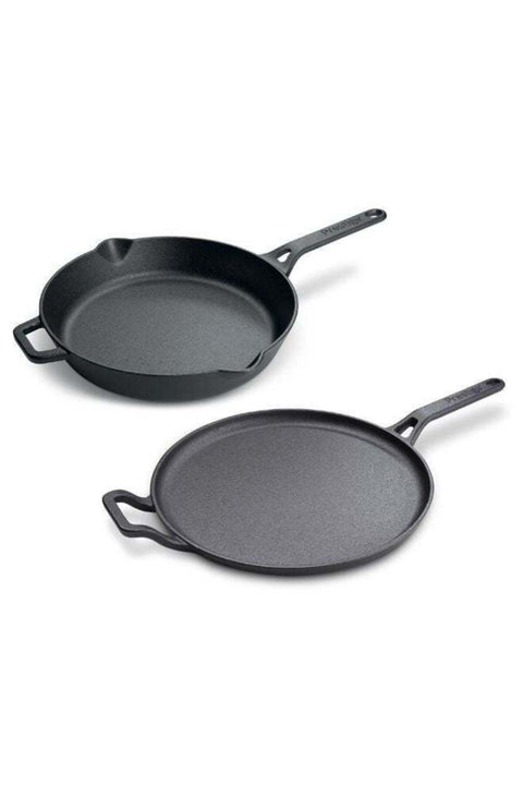 Pre-Seasoned Cast Iron Cookware Set - 28cm Flat Dosa Tawa + 26cm Fry Pan, Black