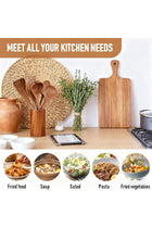 SKY-TOUCH Wooden Kitchen Utensils Set, 6 Pcs Wooden Utensils for Cooking with Utensil Holder