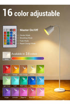 16-Color Dimmable Floor Lamp, 30W Nordic Style, White Standing Lamp with Adjustable Hanging Shade