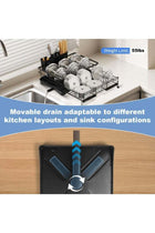 LODROC Extendable Dish Drying Rack,Large Drying Dish Drainer for Kitchen Counter, Stainless Steel Dish Strainer with Utensil Rack and Adjustable Feet for Sink (Black)
