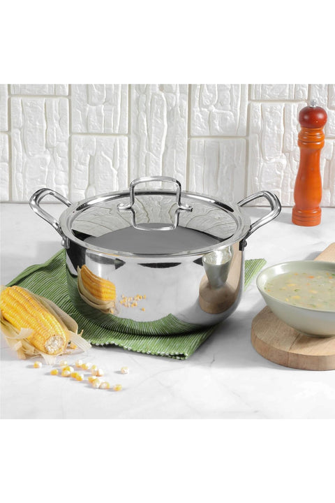 Smart Tri-Ply Stainless Steel Casserole with Lid, 32 cm | Heavy Bottom Premium Stockpot