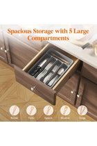 Cutlery Drawer Organizer, Kitchen Utensil Storage Tray, 5 Compartments, Gray