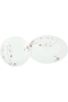 33Pcs Opal Ware Dinner Set - Floral Design Plates, Bowls, Spoons (Blue and Red)