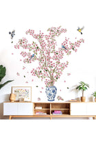 Cherry Blossom Wall Decals for Bedroom: Peel and Stick Pink Flower Bird Tree Branch Wall Stickers - Living Room Bathroom for All Adults