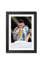 Lionel Messi Poster Argentina World Cup 2022 Moment Laminated Poster Framed Painting With Matt Finish Black Frame (12 Inches X 9 Inches)