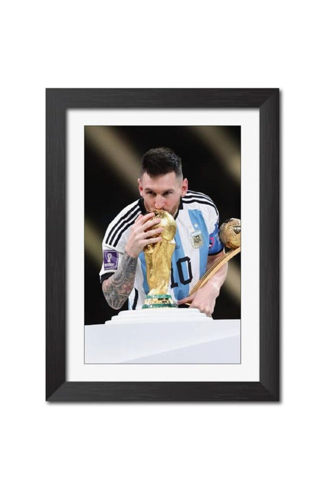 Lionel Messi Poster Argentina World Cup 2022 Moment Laminated Poster Framed Painting With Matt Finish Black Frame (12 Inches X 9 Inches)