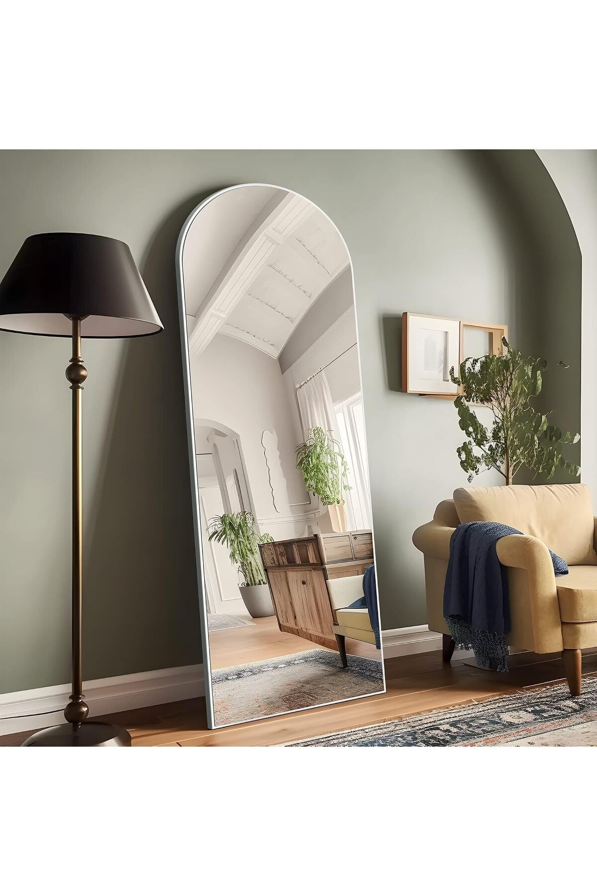 Arched Full Length Mirror, 160x60cm Arch Floor Mirror with Stand, Full Length Mirror Wall Mirror Hanging or Leaning Arched-Top Full Body Mirror for Bedroom (White, 160x60cm (63"x23.6"))