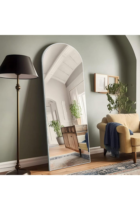 Arched Full Length Mirror, 160x60cm Arch Floor Mirror with Stand, Full Length Mirror Wall Mirror Hanging or Leaning Arched-Top Full Body Mirror for Bedroom (White, 160x60cm (63"x23.6"))