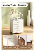 Deal Forthcan White Nightstand with 3 Fabric Drawers & 2-Tier Shelf, Small Bedside Table Storage Organizer with Steel Frame & Wood Top, End Table for Bedroom, Nursery, Closet & Hallway