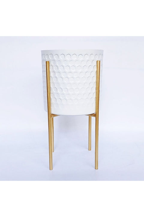 New In Suhour Honeycomb Planter With Stand Lrg White/Gold 16X16X24Cm