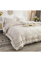 Herside Ruffle Duvet Cover Double Boho Bedding 2 Layers Beige White Ruched Ruffle Design Shabby Chic Bedding Sets