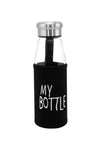 Glass Water Bottle With Pad Black/Clear/Silver