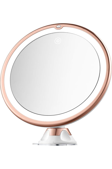 8" Magnifying Mirror with Lights - 10x Magnification Makeup Mirror with Suction Cups – Bathroom Shower Mirror – Easy Install – 360 Degree Swivel Joint (Gold)