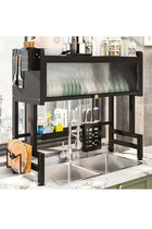 Over-Sink Kitchen Rack with Space-Saving Dish Drying and Storage Organizer with Utensil Hooks with Cover