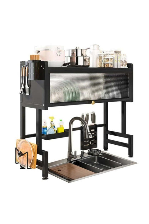 Over Sink Kitchen Dish Drying Rack - Black Metal Dish Rack with Multi Layer Storage Organizers, Utensil Holder & Space Saving Kitchen Organizer